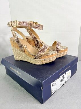 Adrienne Vittadini Womens Cari Platform Wedge Sandals TAN BROWN Size 8.5 New Box